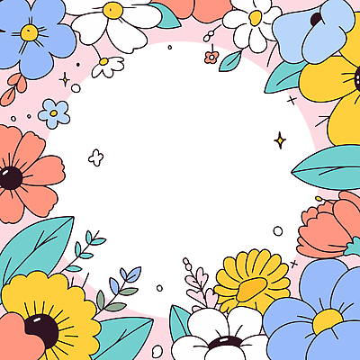 꽃 잎 일러스트 사람없음 반짝임 컬러풀 귀여움 봄 화사함 꽃프레임 키치 국내일러스트 AI파일 식물 계절 컬러 컨셉 모션 프레임 파일형식 벡터