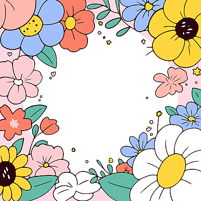 꽃 잎 일러스트 사람없음 컬러풀 귀여움 봄 화사함 꽃프레임 키치 국내일러스트 AI파일 식물 계절 컬러 컨셉 프레임 파일형식 벡터