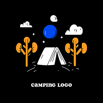 나무 구름 일러스트 밤하늘 텐트 사람없음 반짝임 달 캠핑장 심볼 국내일러스트 AI파일 자연요소 식물 모션 하늘 캠핑도구 캠핑 야간 파일형식 벡터