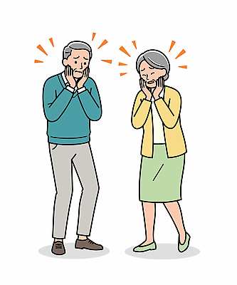 전신 여자 노년 남자 일러스트 건강 두명 노부부 놀람 걱정 조심 감싸기 울상 노인만 일러캐릭터 AI파일 캐릭터 부부 감정 모션 표정 사람 성인 성인만 파일형식 벡터