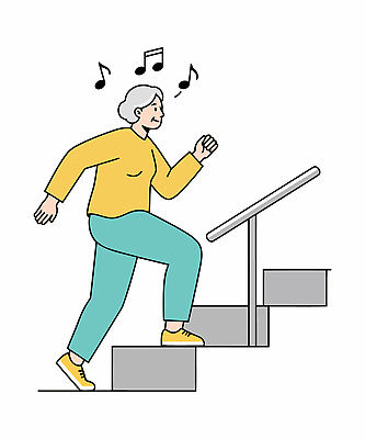 전신 여자 노년 음표 일러스트 난간 한명 미소 운동 계단 즐거움 오르기 조심 노인여자한명만 일러캐릭터 AI파일 캐릭터 1 기호 감정 음악 모션 표정 건강 사람 성인 여자한명만 노인여자만 파일형식 벡터