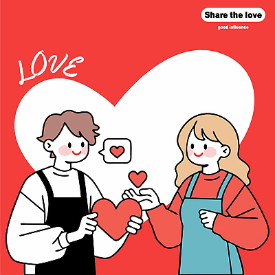 커플 여자 남자 행복 말풍선 일러스트 사랑 들기 상반신 성인 두명 빨간색 하트 봉사 나눔 기부 성인만 국내일러스트 AI파일 모양 감정 컬러 관계 모션 사람 도움 파일형식 벡터