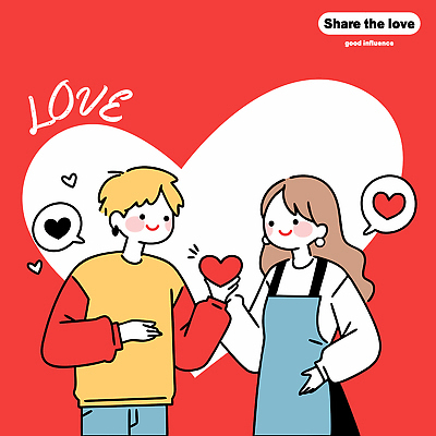 커플 여자 남자 행복 말풍선 일러스트 사랑 들기 상반신 성인 두명 빨간색 하트 봉사 나눔 기부 성인만 국내일러스트 AI파일 모양 감정 컬러 관계 모션 사람 도움 파일형식 벡터