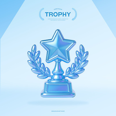 PSD 편집이미지 별 사람없음 파란색 3D 우승 트로피 오브젝트 광택 월계수 홀로그램 편집3D 자연요소 컬러 최고 상_우승 디지털합성 파일형식