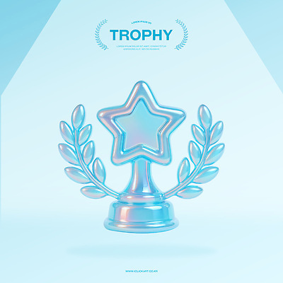 PSD 편집이미지 별 하늘색 사람없음 3D 우승 트로피 오브젝트 광택 월계수 홀로그램 편집3D 자연요소 파란색 최고 상_우승 디지털합성 파일형식