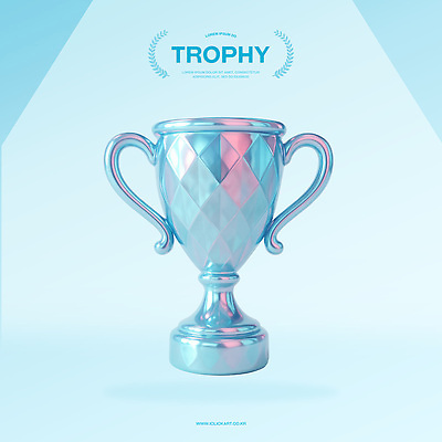 PSD 편집이미지 하늘색 사람없음 3D 우승 트로피 오브젝트 광택 홀로그램 편집3D 파란색 최고 상_우승 디지털합성 파일형식