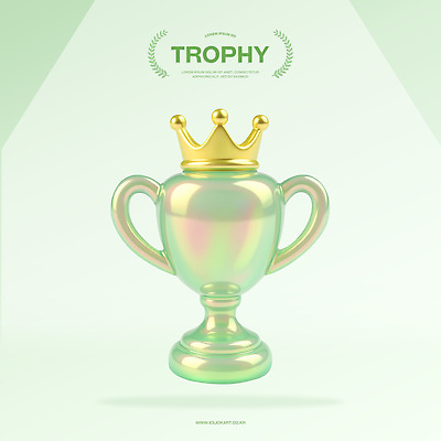 PSD 편집이미지 왕관 사람없음 연두색 3D 우승 트로피 오브젝트 광택 홀로그램 편집3D 초록색 최고 상_우승 디지털합성 파일형식