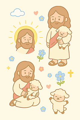 전신 구름 남자 꽃 새끼 스티커 일러스트 안기 미소 들기 상반신 성인 세명 반짝임 세트 귀여움 눈감음 기도 하트 양 예수 무릎꿇기 후광 보살핌 성인남자만 국내일러스트 AI파일 자연요소 모양 식물 동물 컨셉 포유류 모션 표정 사람 빛 신_종교 남자만 성인만 파일형식 벡터