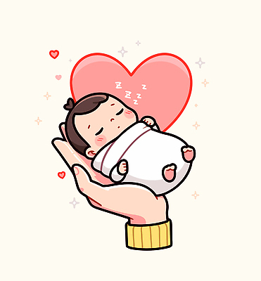 전신 손 일러스트 사랑 한명 들기 신체부위 반짝임 귀여움 눈감음 하트 아기 보호 포대기 일러캐릭터 수면_잠 AI파일 모양 캐릭터 1 감정 컨셉 모션 사람 아기용품 잠 파일형식 벡터