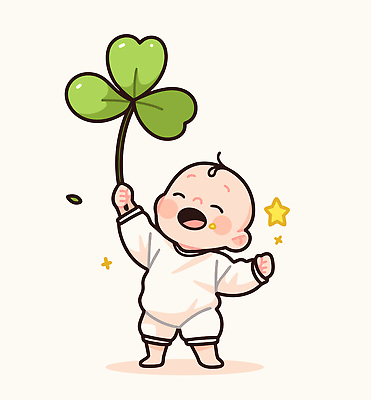 전신 행복 별 일러스트 한명 서기 웃음 들기 반짝임 손들기 귀여움 아기 세잎클로버 일러캐릭터 AI파일 자연요소 식물 캐릭터 1 감정 컨셉 모션 표정 사람 클로버 파일형식 벡터