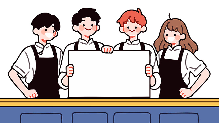 여자 남자 허리손 유니폼 일러스트 협력 미소 들기 상반신 청년 세명 앞치마 카페 팻말 종업원 직원 창업 바리스타 커뮤니티 청년만 카피스페이스 소상공인 국내일러스트 AI파일 직업 옷 포즈 모션 프레임 표정 사람 성인 경제 상점 공백 상인 자영업 성인만 파일형식 벡터