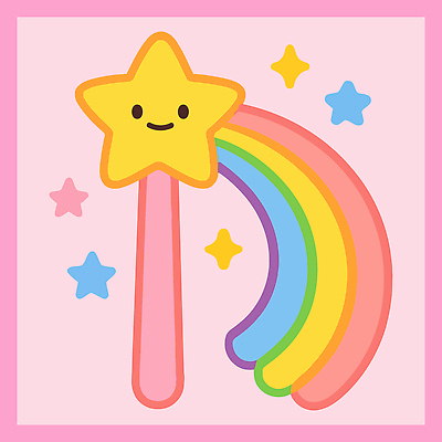 별 분홍색 무지개 일러스트 미소 사람없음 반짝임 귀여움 행운 마법봉 마법지팡이 국내일러스트 AI파일 자연요소 컬러 컨셉 모션 표정 파일형식 벡터