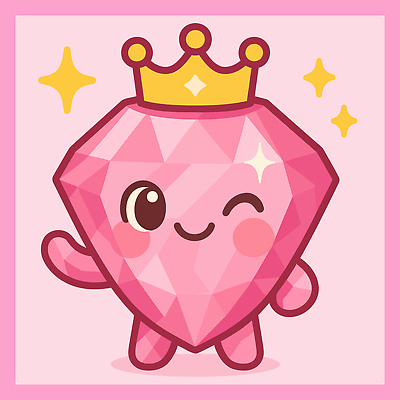 캐릭터 분홍색 일러스트 왕관 윙크 미소 사람없음 반짝임 손들기 귀여움 행운 손인사 다이아몬드 국내일러스트 일러캐릭터 AI파일 컬러 컨셉 모션 표정 인사 보석 파일형식 벡터