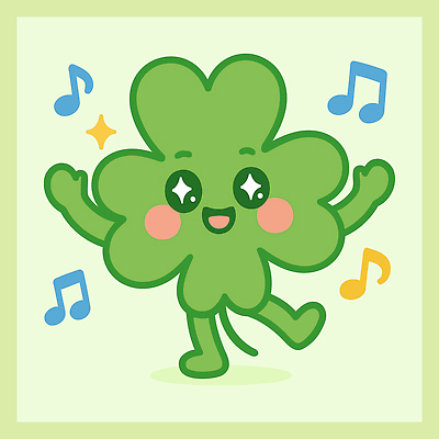 음표 일러스트 미소 사람없음 초록색 반짝임 손들기 귀여움 춤 행운 네잎클로버 즐거움 식물캐릭터 국내일러스트 일러캐릭터 AI파일 식물 캐릭터 기호 감정 음악 컬러 컨셉 모션 문화예술 표정 클로버 파일형식 벡터