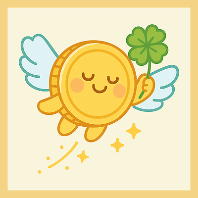 캐릭터 날개 일러스트 들기 사람없음 반짝임 노란색 귀여움 눈감음 동전 비행 행운 네잎클로버 금화 국내일러스트 일러캐릭터 AI파일 식물 컬러 컨셉 돈 모션 황금 클로버 파일형식 벡터