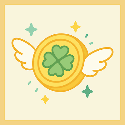 날개 일러스트 사람없음 반짝임 노란색 귀여움 동전 비행 행운 네잎클로버 금화 국내일러스트 AI파일 식물 컬러 컨셉 돈 모션 황금 클로버 파일형식 벡터
