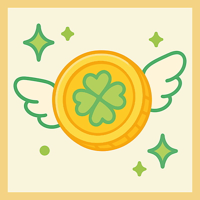 날개 일러스트 사람없음 반짝임 노란색 귀여움 동전 비행 행운 네잎클로버 금화 국내일러스트 AI파일 식물 컬러 컨셉 돈 모션 황금 클로버 파일형식 벡터