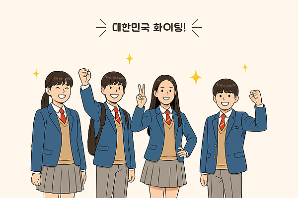 여자 남자 교복 허리손 일러스트 응원 청소년 협력 책가방 직업캐릭터 미소 여러명 반짝임 손들기 파이팅 브이 십대만 일러캐릭터 AI파일 직업 캐릭터 옷 포즈 다수 가방 모션 표정 사람 손짓 파일형식 벡터