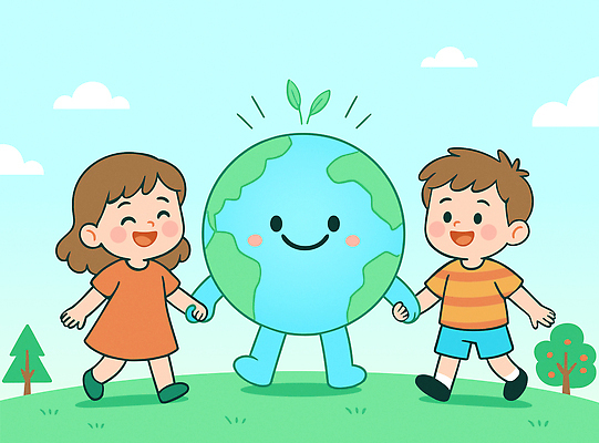 전신 나무 구름 여자 남자 지구 어린이 잎 일러스트 자연 하늘 미소 소녀 소년 초원 두명 친구 귀여움 자연보호 손잡기 그린캠페인 에코 친환경 지구의날 어린이만 세계환경의날 국내일러스트 AI파일 자연요소 식물 기념일 캠페인 컨셉 관계 모션 표정 사람 환경 보호 생태계 파일형식 벡터 법정기념일