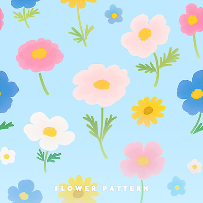 PSD 하늘색 백그라운드 잎 꽃무늬 일러스트 사람없음 귀여움 파스텔 플라워패턴 국내일러스트 식물 꽃 컨셉 무늬 패턴 학용품 파란색 파일형식