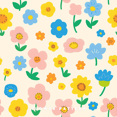 PSD 백그라운드 잎 꽃무늬 일러스트 사람없음 컬러풀 귀여움 파스텔 플라워패턴 국내일러스트 식물 꽃 컬러 컨셉 무늬 패턴 학용품 파일형식