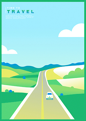 구름 도로 길 하늘색 일러스트 자동차 하늘 산 초원 사람없음 초록색 풀 국내일러스트 AI파일 자연요소 식물 육상교통 컬러 교통시설 파란색 파일형식 벡터