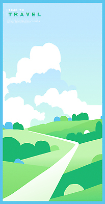 구름 도로 길 하늘색 일러스트 하늘 초원 사람없음 초록색 풀 언덕 국내일러스트 AI파일 자연요소 식물 컬러 교통시설 파란색 파일형식 벡터