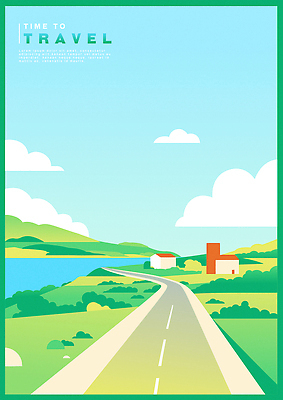 구름 도로 길 하늘색 일러스트 하늘 산 주택 초원 사람없음 초록색 강 풀 국내일러스트 AI파일 자연요소 식물 컬러 교통시설 건물 파란색 파일형식 벡터