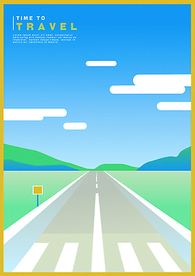 구름 도로 길 일러스트 하늘 산 사람없음 파란색 횡단보도 국내일러스트 AI파일 자연요소 컬러 교통시설 보행로 파일형식 벡터