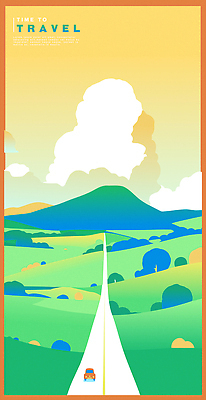 나무 구름 도로 길 일러스트 자동차 하늘 산 초원 사람없음 초록색 노을 주황색 풀 언덕 국내일러스트 AI파일 자연요소 식물 육상교통 컬러 교통시설 파일형식 벡터