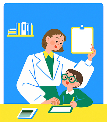 학생 여자 남자 어린이 의자 일러스트 선반 미소 앉기 소년 성인 두명 책 파란색 태블릿 펜 손잡기 교사 잡기 가르침 책상 문서 과외 서류판 특강 안경낌 카피스페이스 국내일러스트 AI파일 직업 교육 안경 컬러 가구 모션 수업 표정 사람 전자제품 스마트기기 학습 필기구 사무용품 공백 강의 파일형식 벡터
