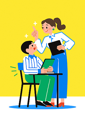 전신 학생 여자 남자 어린이 의자 일러스트 윙크 미소 들기 앉기 소년 성인 두명 책 태블릿 노란색 교사 가리킴 가르침 책상 과외 특강 국내일러스트 AI파일 직업 교육 컬러 가구 모션 수업 표정 사람 손짓 전자제품 스마트기기 학습 강의 파일형식 벡터