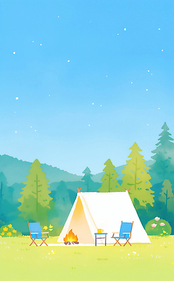 JPG 나무 라이프스타일 하늘색 일러스트 하늘 휴식 수채화 아웃도어 텐트 초원 사람없음 여름풍경 캠핑 모닥불 여름밤 캠핑의자 국내일러스트 AI일러스트 AI콘텐츠 식물 컨셉 의자 불 레저 캠핑도구 풍경 생활 여름 파란색 야간 파일형식 여름_계절
