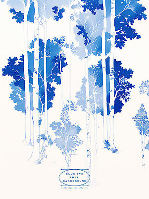 PSD 나무 일러스트 잉크 사람없음 파란색 패턴백그라운드 번짐 보테니컬아트 국내일러스트 식물 컬러 백그라운드 패턴 파일형식 효과