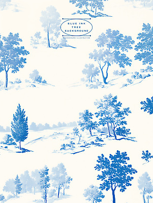 PSD 나무 일러스트 잉크 사람없음 파란색 패턴백그라운드 번짐 보테니컬아트 국내일러스트 식물 컬러 백그라운드 패턴 파일형식 효과