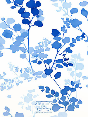 PSD 나무 일러스트 잉크 사람없음 파란색 패턴백그라운드 번짐 보테니컬아트 국내일러스트 식물 컬러 백그라운드 패턴 파일형식 효과