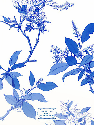 PSD 나무 일러스트 잉크 사람없음 파란색 패턴백그라운드 번짐 보테니컬아트 국내일러스트 식물 컬러 백그라운드 패턴 파일형식 효과