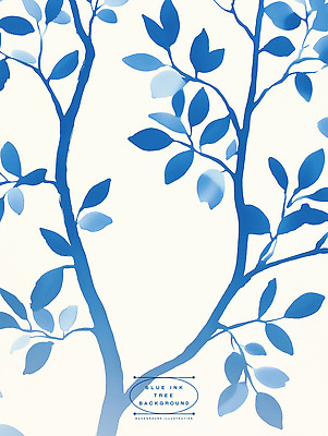 PSD 나무 일러스트 잉크 사람없음 파란색 패턴백그라운드 번짐 보테니컬아트 국내일러스트 식물 컬러 백그라운드 패턴 파일형식 효과