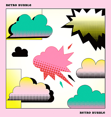 구름 분홍색 말풍선 스티커 일러스트 사람없음 세트 복고 팝아트 버블 카툰스타일 엘리먼트 국내일러스트 AI파일 자연요소 컬러 그림 파일형식 벡터