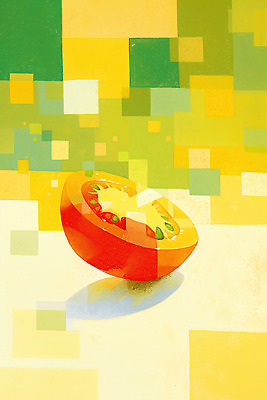 JPG 토마토 일러스트 식재료 단면 추상 사람없음 노란색 사각형 겹침 국내일러스트 AI일러스트 AI콘텐츠 도형 컬러 무늬 채소 파일형식