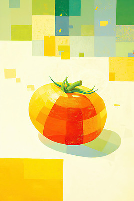 JPG 토마토 일러스트 식재료 추상 사람없음 노란색 사각형 겹침 국내일러스트 AI일러스트 AI콘텐츠 도형 컬러 무늬 채소 파일형식