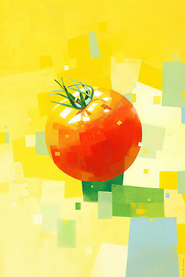 JPG 토마토 일러스트 식재료 추상 사람없음 노란색 사각형 겹침 국내일러스트 AI일러스트 AI콘텐츠 도형 컬러 무늬 채소 파일형식
