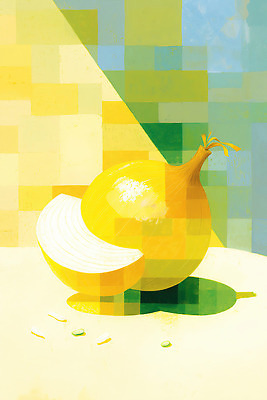 JPG 일러스트 식재료 양파 단면 추상 사람없음 노란색 사각형 겹침 국내일러스트 AI일러스트 AI콘텐츠 도형 컬러 무늬 채소 파일형식