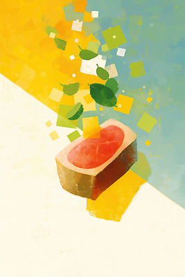 JPG 조각 잎 일러스트 식재료 단면 추상 육류 사람없음 노란색 사각형 겹침 국내일러스트 AI일러스트 AI콘텐츠 도형 식물 컬러 무늬 파일형식