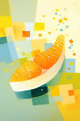 JPG 조각 일러스트 식재료 단면 추상 사람없음 노란색 사각형 연어 겹침 국내일러스트 AI일러스트 AI콘텐츠 도형 컬러 무늬 어류 파일형식