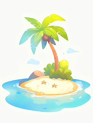 JPG 구름 모래 바다 섬 일러스트 불가사리 사람없음 야자수 돌_바위 풀 국내일러스트 AI일러스트 AI콘텐츠 자연요소 나무 식물 극피동물 파일형식