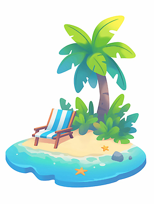 JPG 모래 바다 섬 일러스트 불가사리 사람없음 야자수 돌_바위 풀 국내일러스트 AI일러스트 AI콘텐츠 나무 식물 극피동물 파일형식