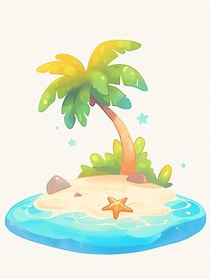 JPG 구름 모래 바다 섬 일러스트 불가사리 사람없음 야자수 돌_바위 풀 국내일러스트 AI일러스트 AI콘텐츠 자연요소 나무 식물 극피동물 파일형식