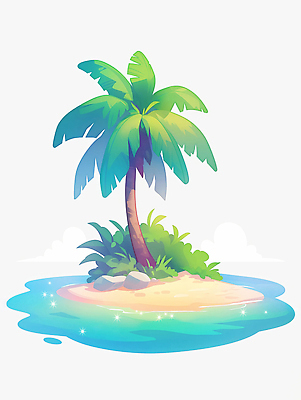 JPG 모래 바다 섬 일러스트 불가사리 사람없음 야자수 돌_바위 풀 국내일러스트 AI일러스트 AI콘텐츠 나무 식물 극피동물 파일형식