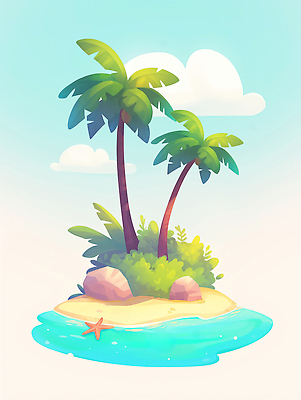 JPG 구름 모래 바다 섬 일러스트 하늘 불가사리 사람없음 야자수 돌_바위 풀 국내일러스트 AI일러스트 AI콘텐츠 자연요소 나무 식물 극피동물 파일형식
